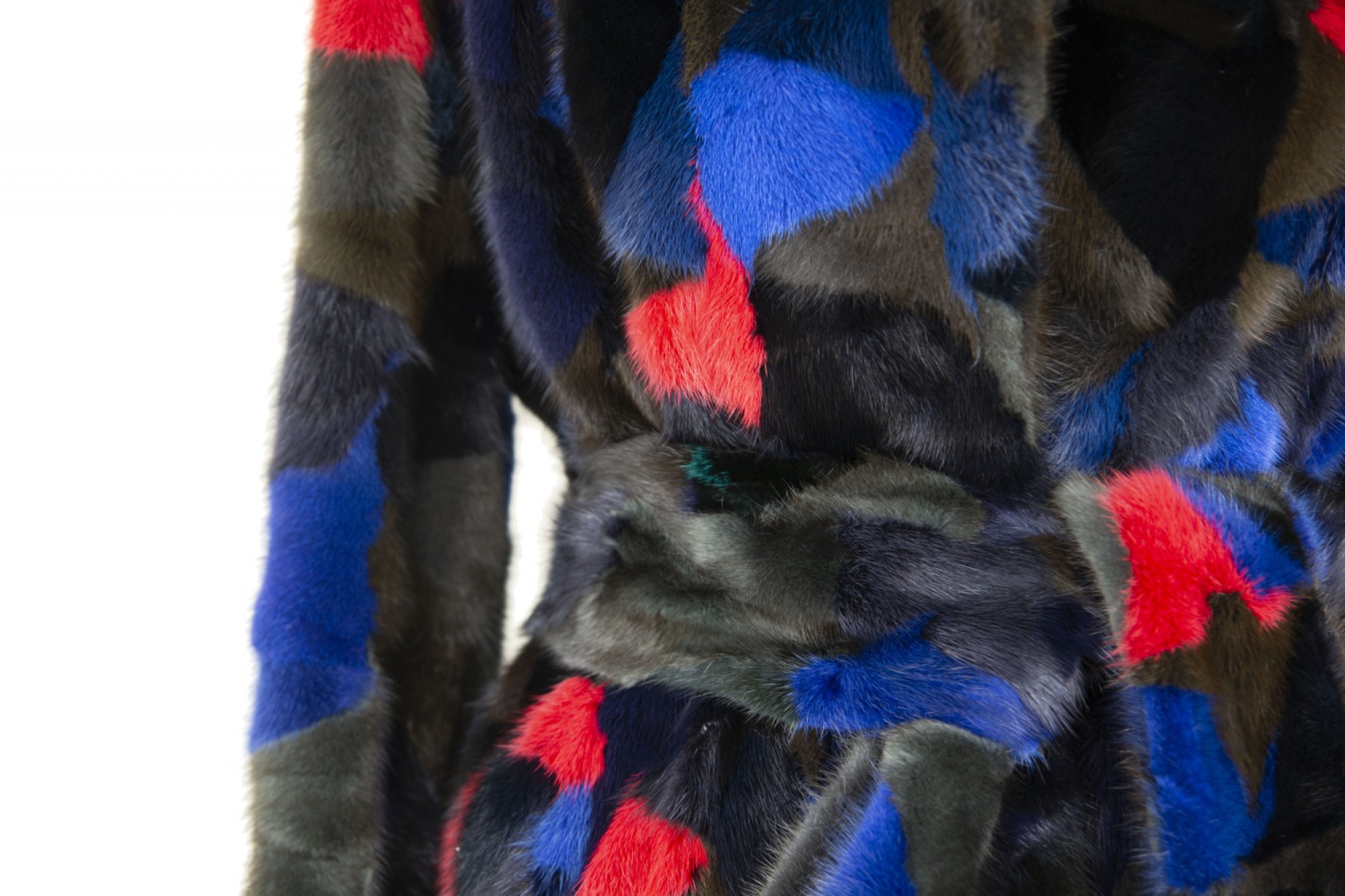 cappotto visone intarsi colorati con cintura