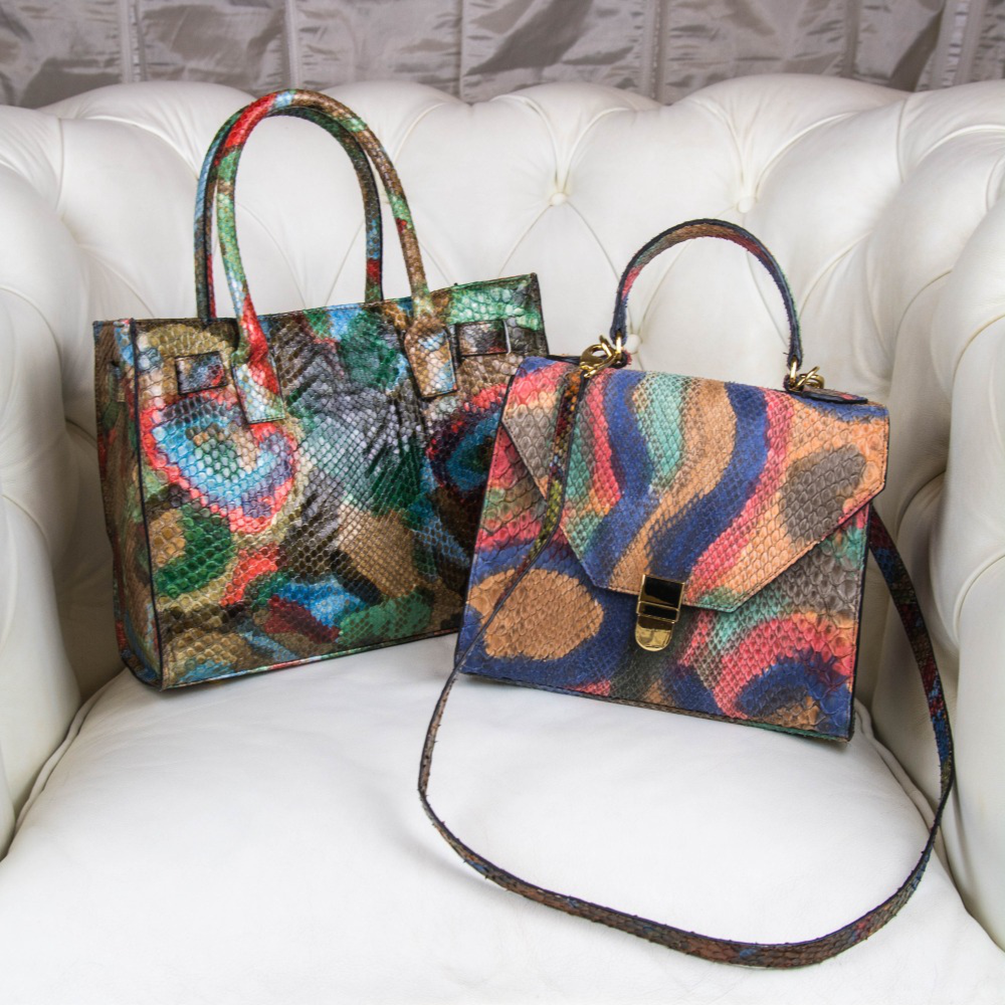 borsa pitone dipinta a mano multicolor