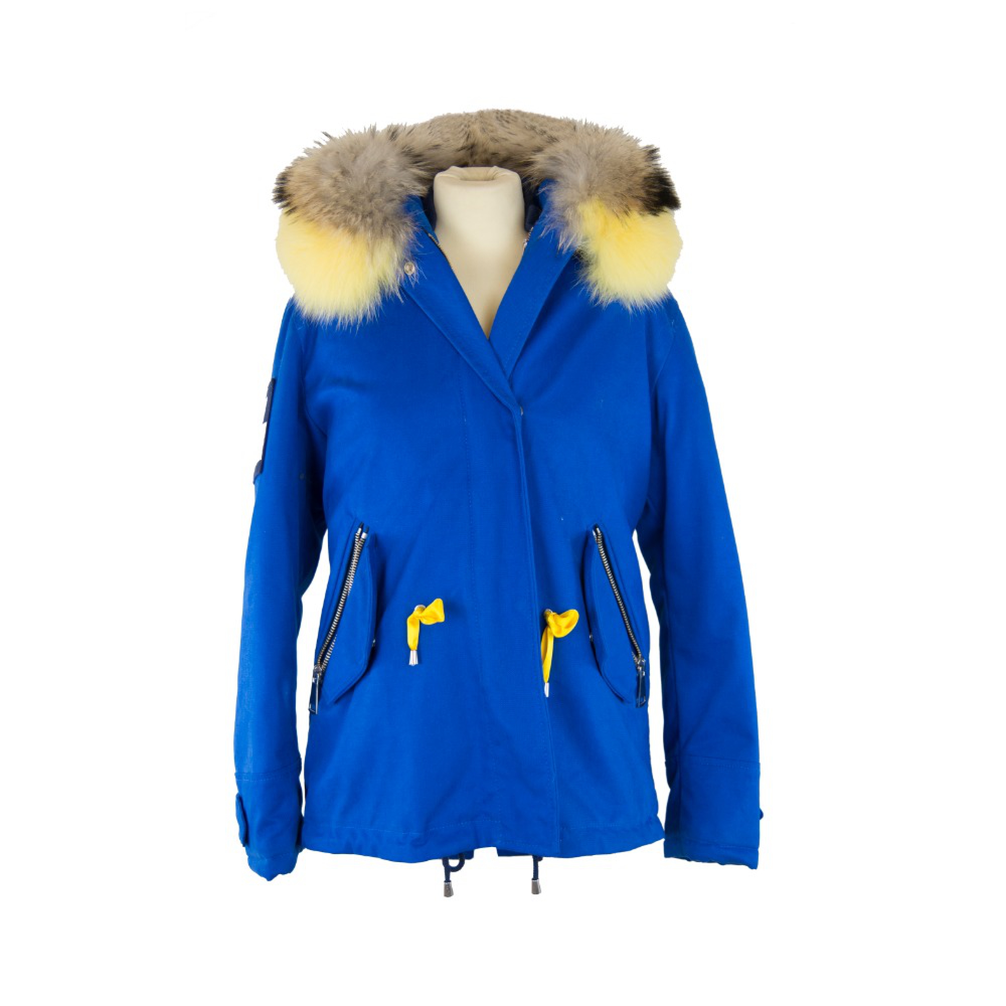 parka fluo con cappuccio volpe bicolore