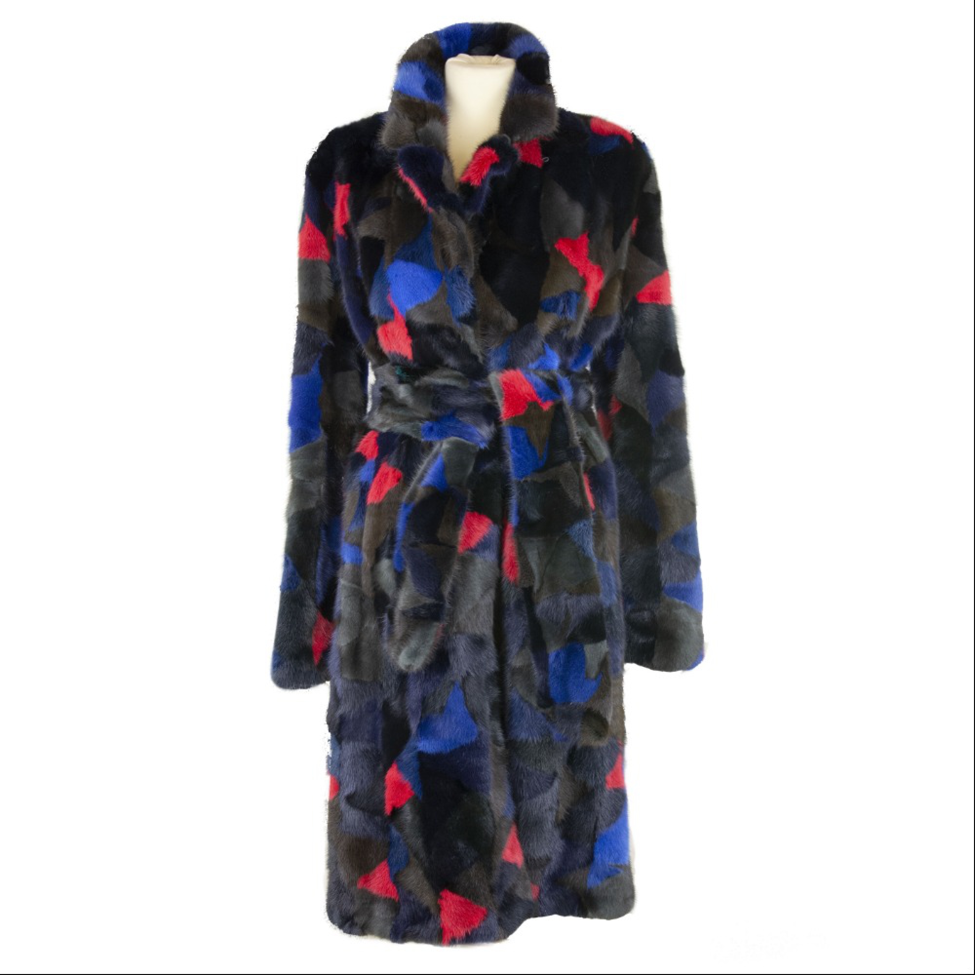 cappotto visone intarsi colorati con cintura