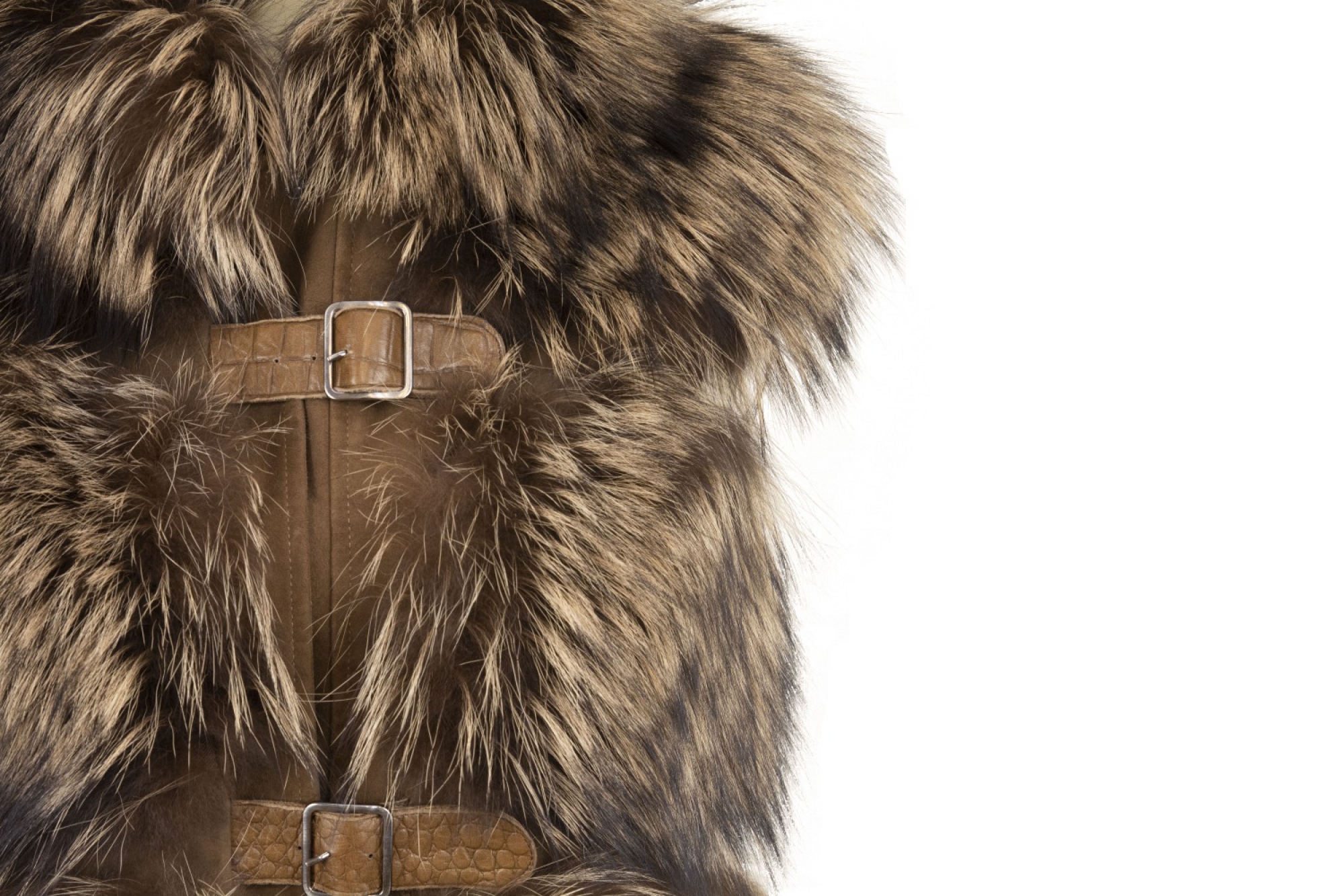 gilet volpe e camoscio tabacco lacci cuoio